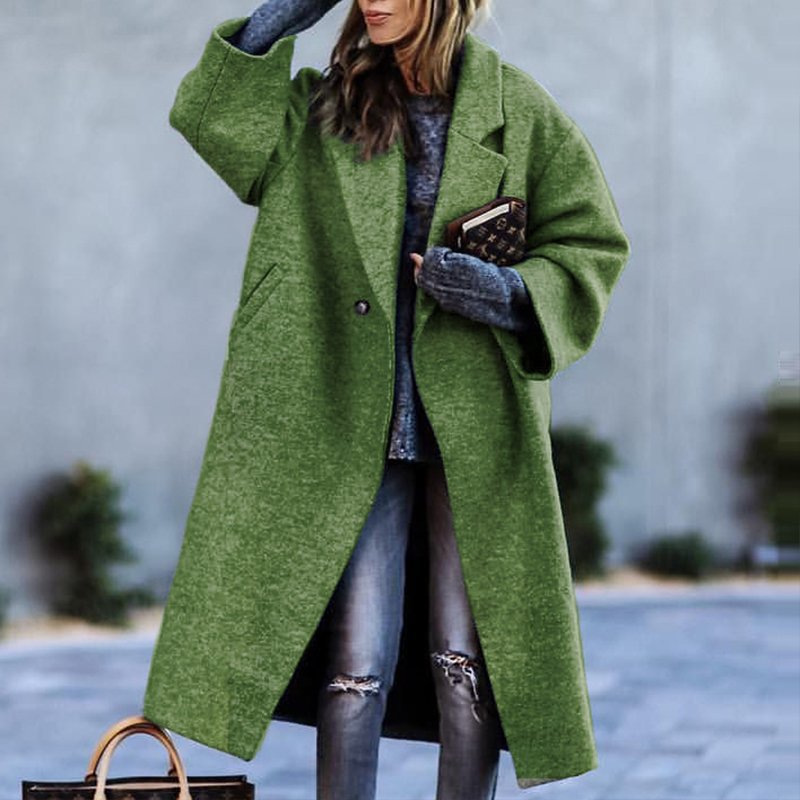 Women's Oversized Wool Blend Long Coat - Color Block Design for Winter Warmth 1