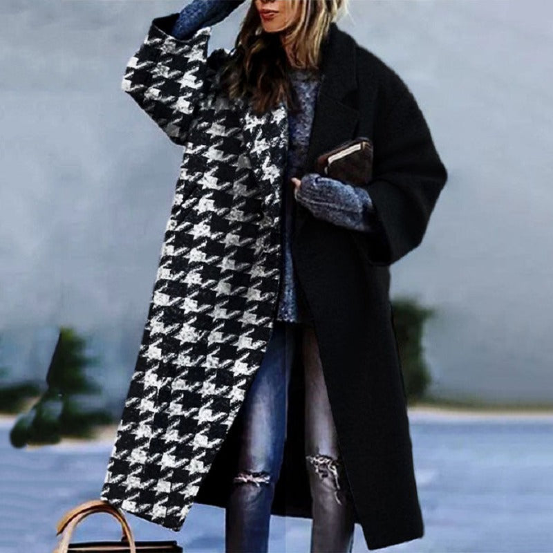 Women's Oversized Wool Blend Long Coat - Color Block Design for Winter Warmth 3