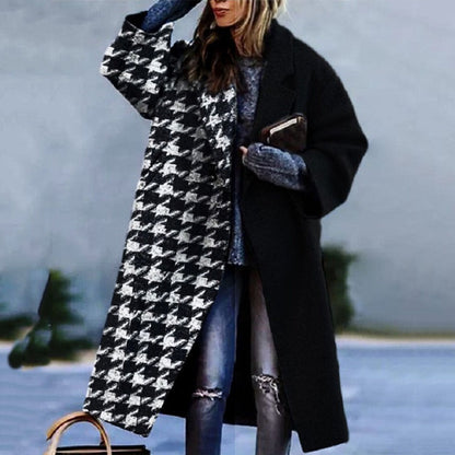 Women's Oversized Wool Blend Long Coat - Color Block Design for Winter Warmth 3