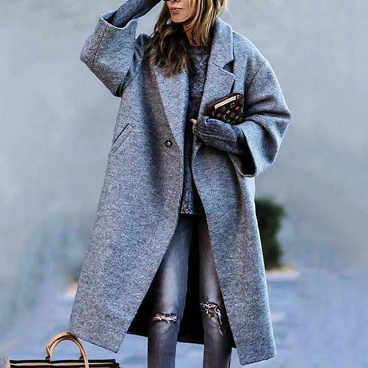 Women's Oversized Wool Blend Long Coat with Notched Lapel – Stylish Winter Coat for Autumn/Winter 0
