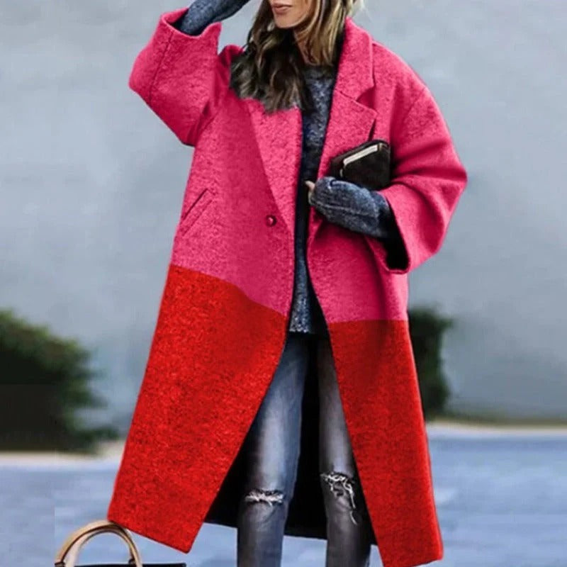 Women's Oversized Wool Blend Long Coat with Notched Lapel – Stylish Winter Coat for Autumn/Winter 2