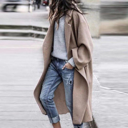Women's Oversized Wool Coat – Casual Open Front Winter Coat for Autumn and Winter Wear 0
