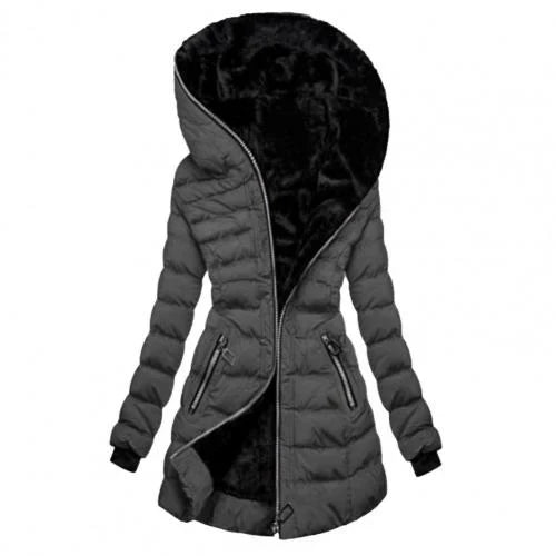 Women's Padded Long Zipper Hooded Jacket | Warm 0