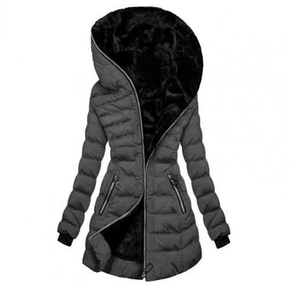 Women's Padded Long Zipper Hooded Jacket | Warm 0