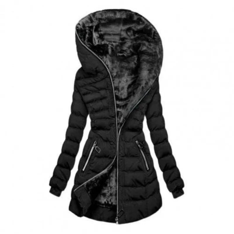 Women's Padded Long Zipper Hooded Jacket | Warm 3