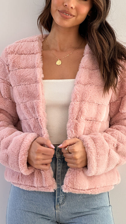 Women's Quilted Faux Fur Crop Jacket with Open Front – Structured Fit for Stylish Comfort 9