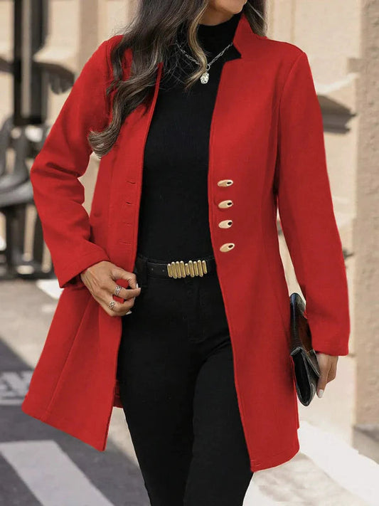 Women's Slim Fit Mid-Length Wool Coat with Classic Lapel and Button Closure - Winter Essential 1