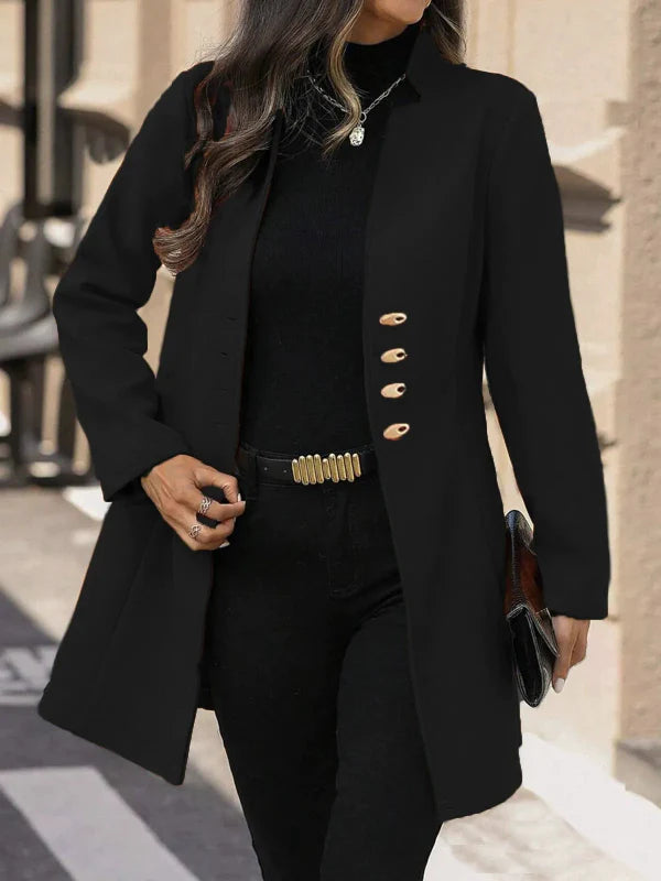 Women's Slim Fit Mid-Length Wool Coat with Classic Lapel and Button Closure - Winter Essential 2