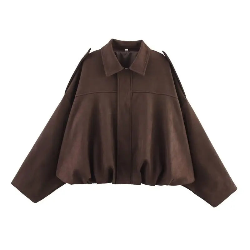 Women's Suede Bomber Jacket in Brown and Green – Casual Vintage Motorcycle Coat with Zipper Closure 10