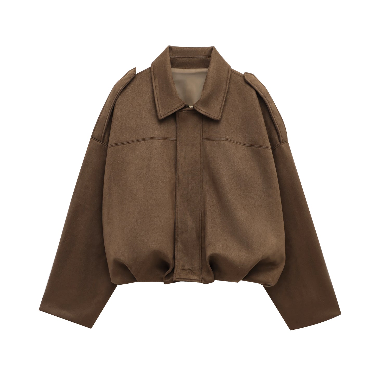 Women's Suede Bomber Jacket in Brown and Green – Casual Vintage Motorcycle Coat with Zipper Closure 7