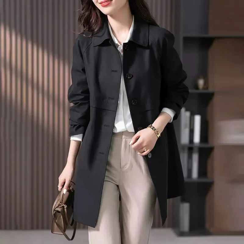 Women's Tailored Mid-Length Wool Blend Coat with Classic Collar for Winter and All Occasions 1