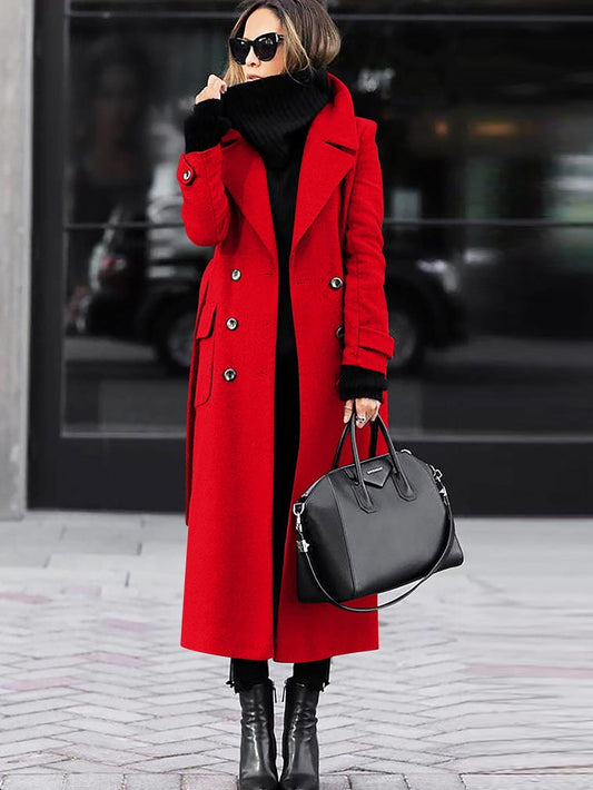 Women's Tailored Wool Coat – Double-Breasted Design, Full Length Winter Coat for Women 0