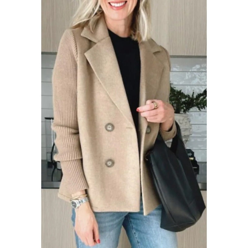 Women's Tailored Wool Coat, Double-Breasted Design with Ribbed Sleeves - Stylish Winter Coat for Women 1