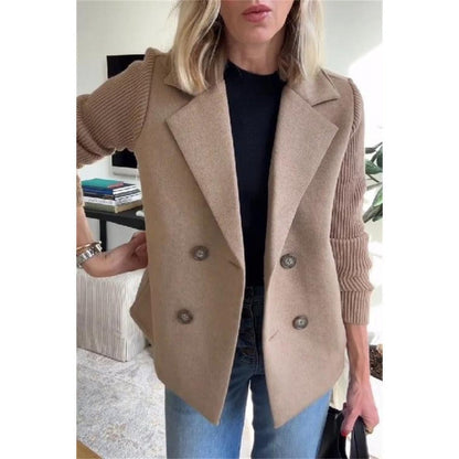 Women's Tailored Wool Coat, Double-Breasted Design with Ribbed Sleeves - Stylish Winter Coat for Women 3