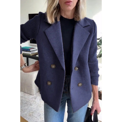 Women's Tailored Wool Coat, Double-Breasted Design with Ribbed Sleeves - Stylish Winter Coat for Women 4