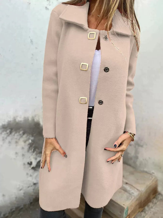 Women's Tailored Wool Coat – Mid-Length Single-Breasted Winter Coat with Wide Lapel 0