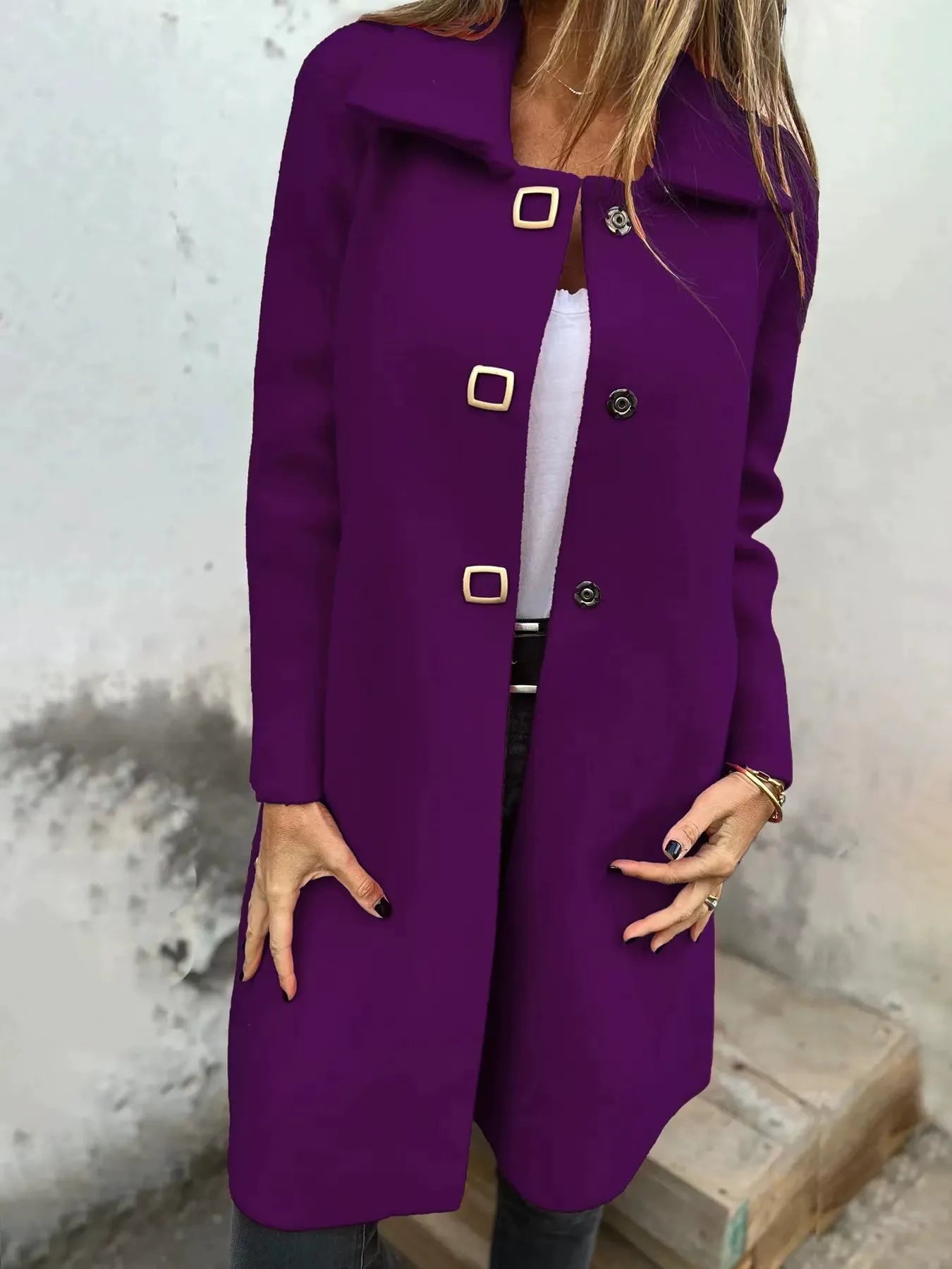 Women's Tailored Wool Coat – Mid-Length Single-Breasted Winter Coat with Wide Lapel 1