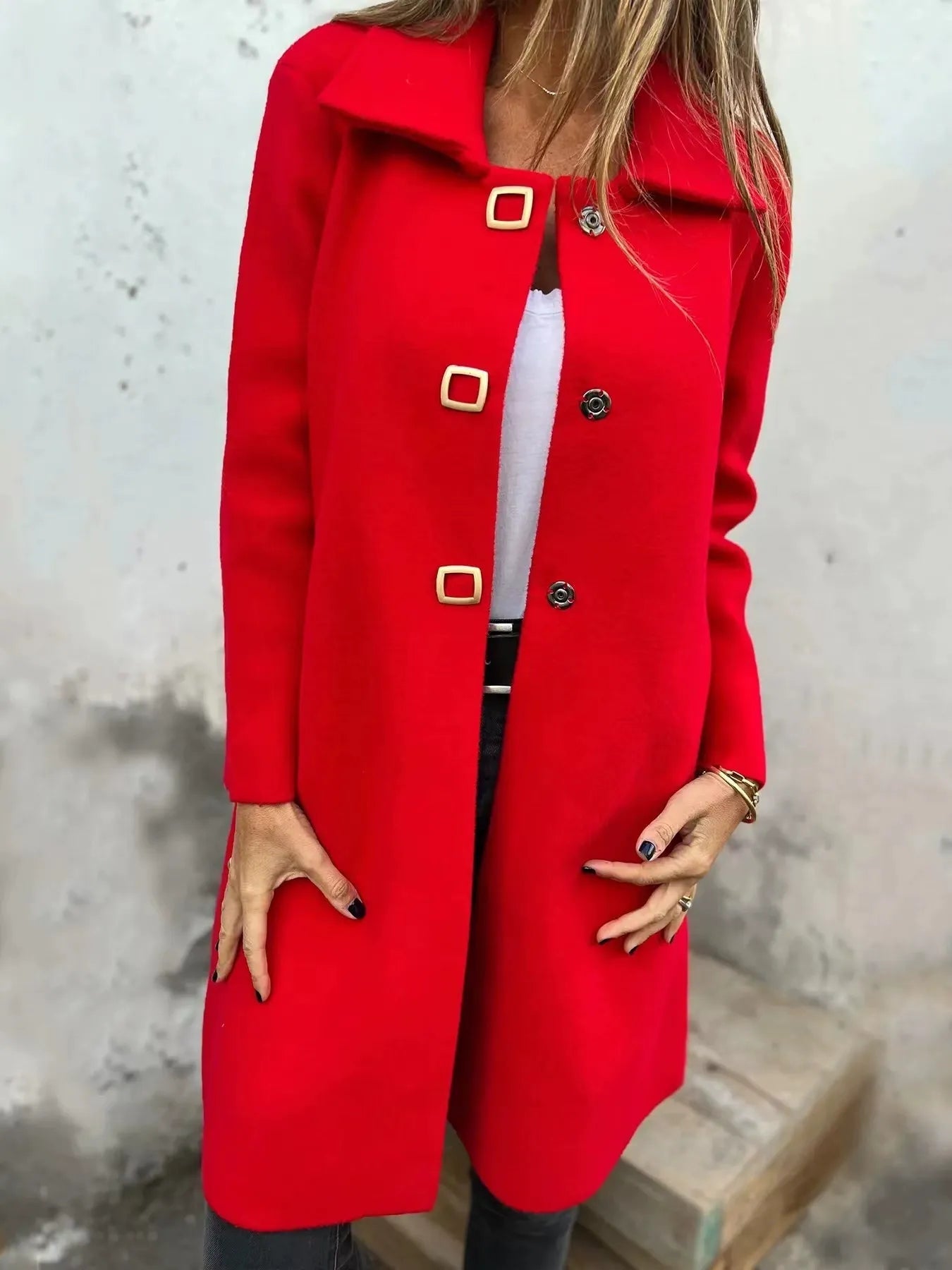 Women's Tailored Wool Coat – Mid-Length Single-Breasted Winter Coat with Wide Lapel 2