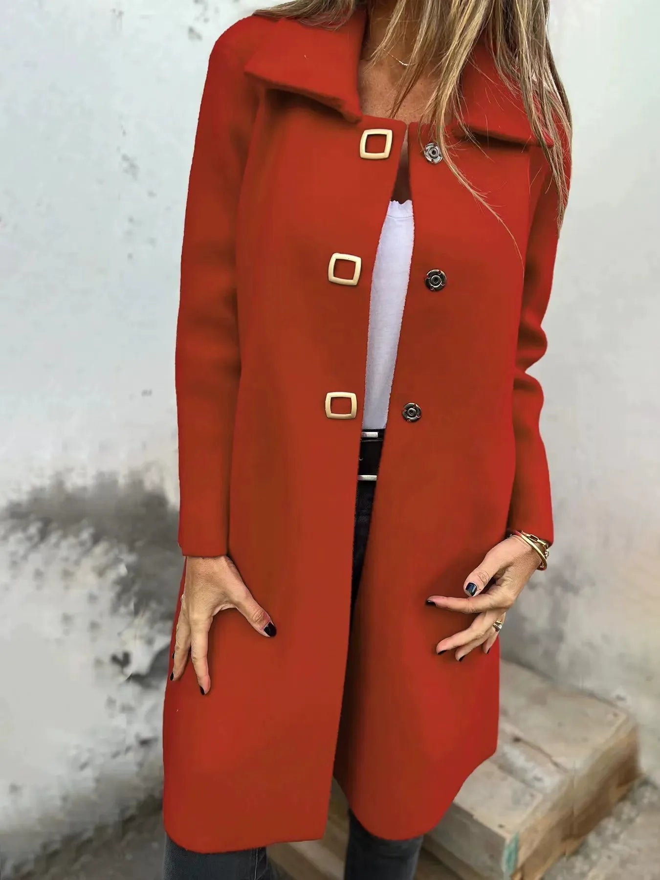 Women's Tailored Wool Coat – Mid-Length Single-Breasted Winter Coat with Wide Lapel 5