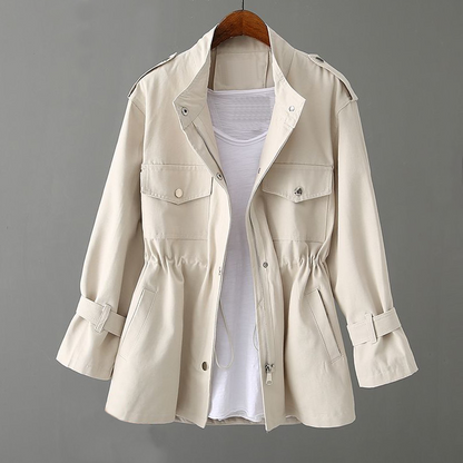 Women's Trench Coat with Flap Pockets and Zip Placket – Slim Fit Spring/Fall Outerwear 1