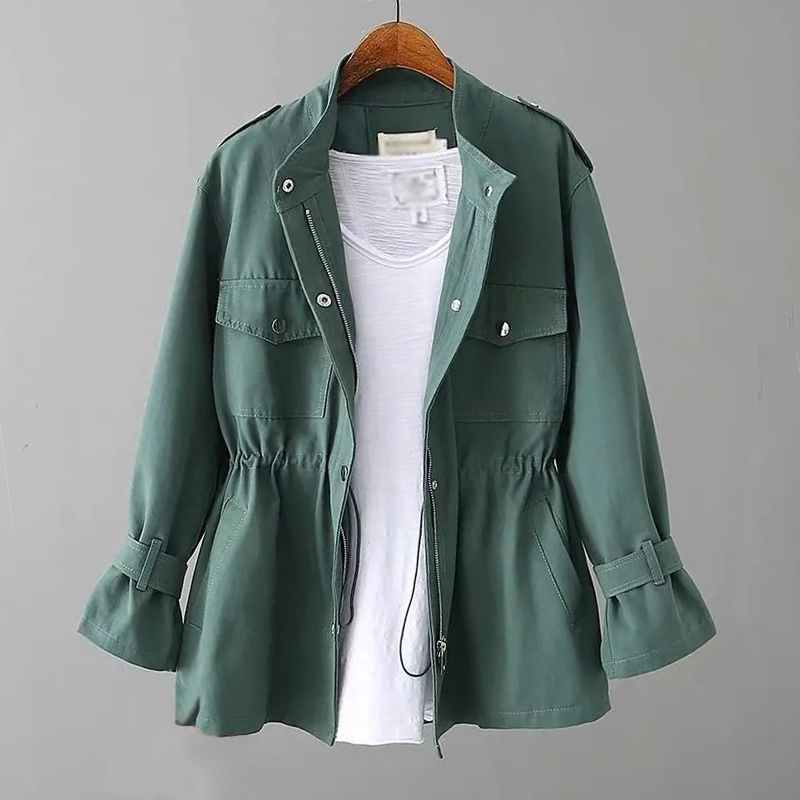 Women's Trench Coat with Flap Pockets and Zip Placket – Slim Fit Spring/Fall Outerwear 2