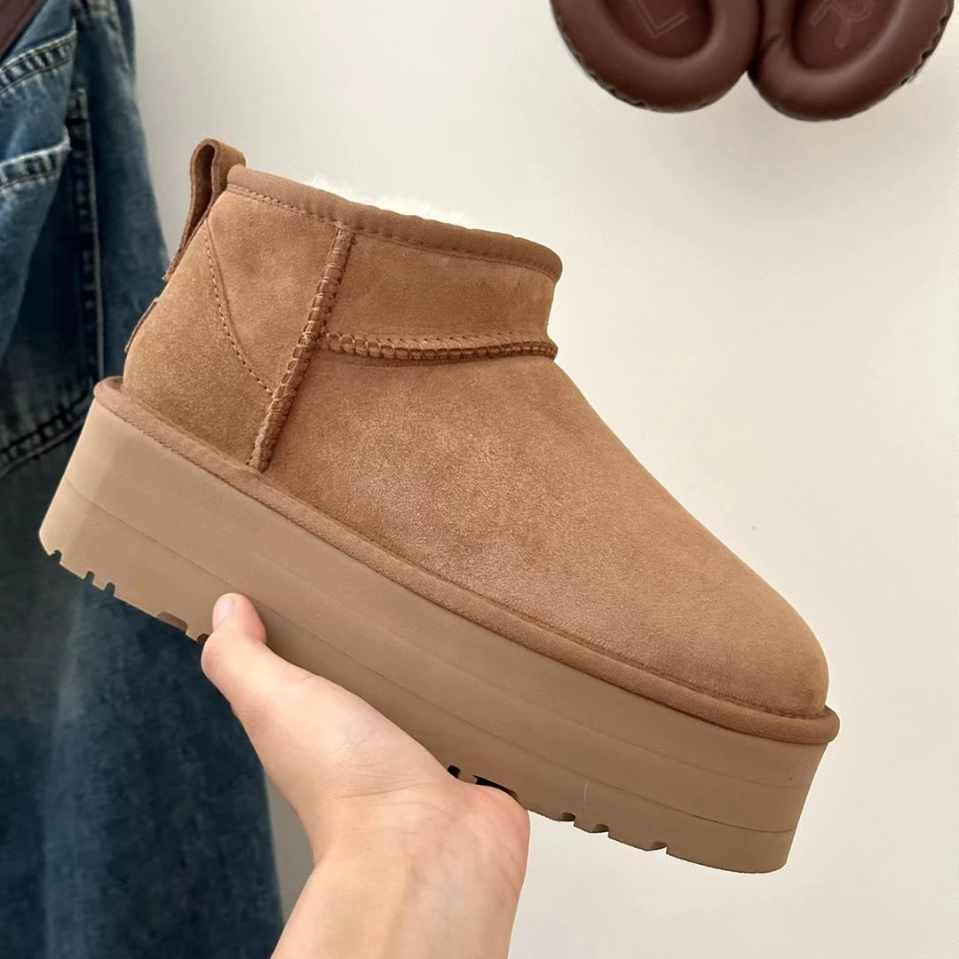 Women's Ultra Mini Platform Boots with Fur Lining – Stylish Ankle Booties for Winter 23