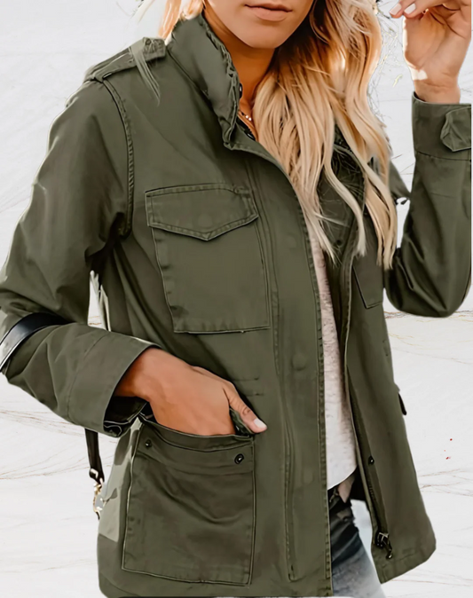 Women's Utility Jacket with Zip Button Closure and Four Pockets – Regular Fit Cotton Blend 2
