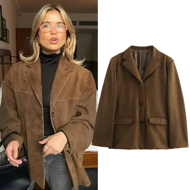 Women's Vintage Brown Suede Leather Jacket – Demi-Season Autumn Winter Outerwear 0
