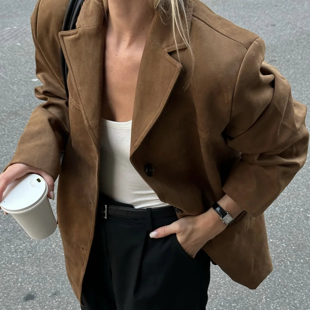 Women's Vintage Brown Suede Leather Jacket – Demi-Season Autumn Winter Outerwear 5