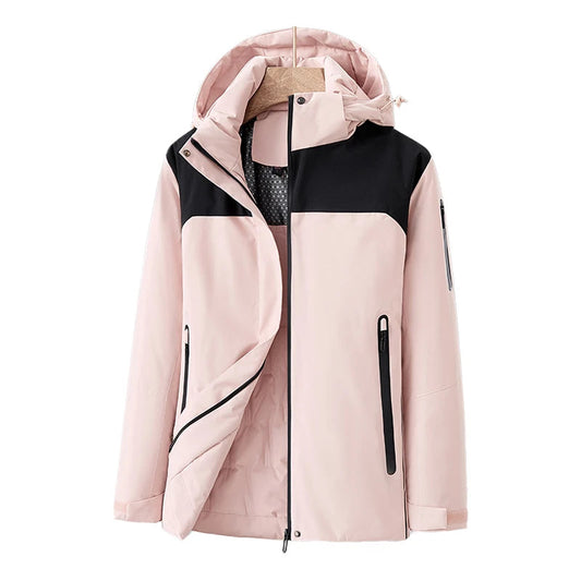 Women's Waterproof Quilted Jacket with Detachable Hood – Windproof Winter Coat for Outdoor Activities 0