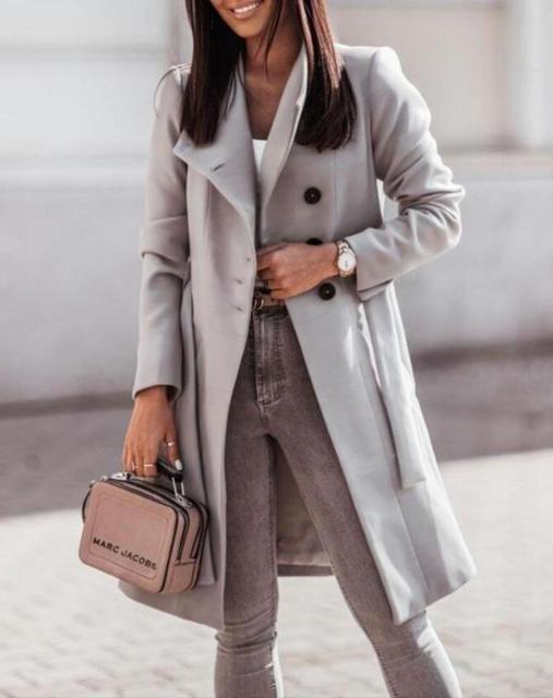 Women's Wool Blend Long Coat - Double-Breasted Belted Winter Coat for Elegant Style 2