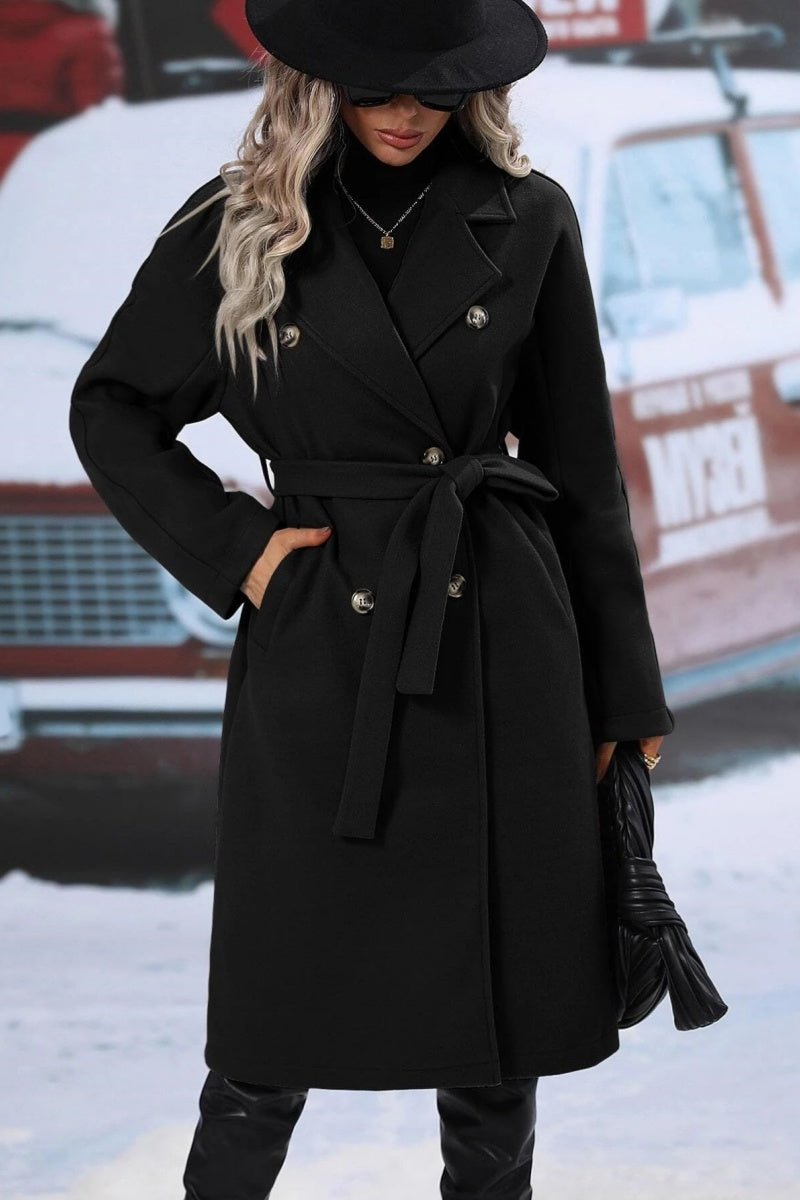 Women's Wool Blend Long Trench Coat, Double-Breasted Design, Relaxed Fit for Winter 2