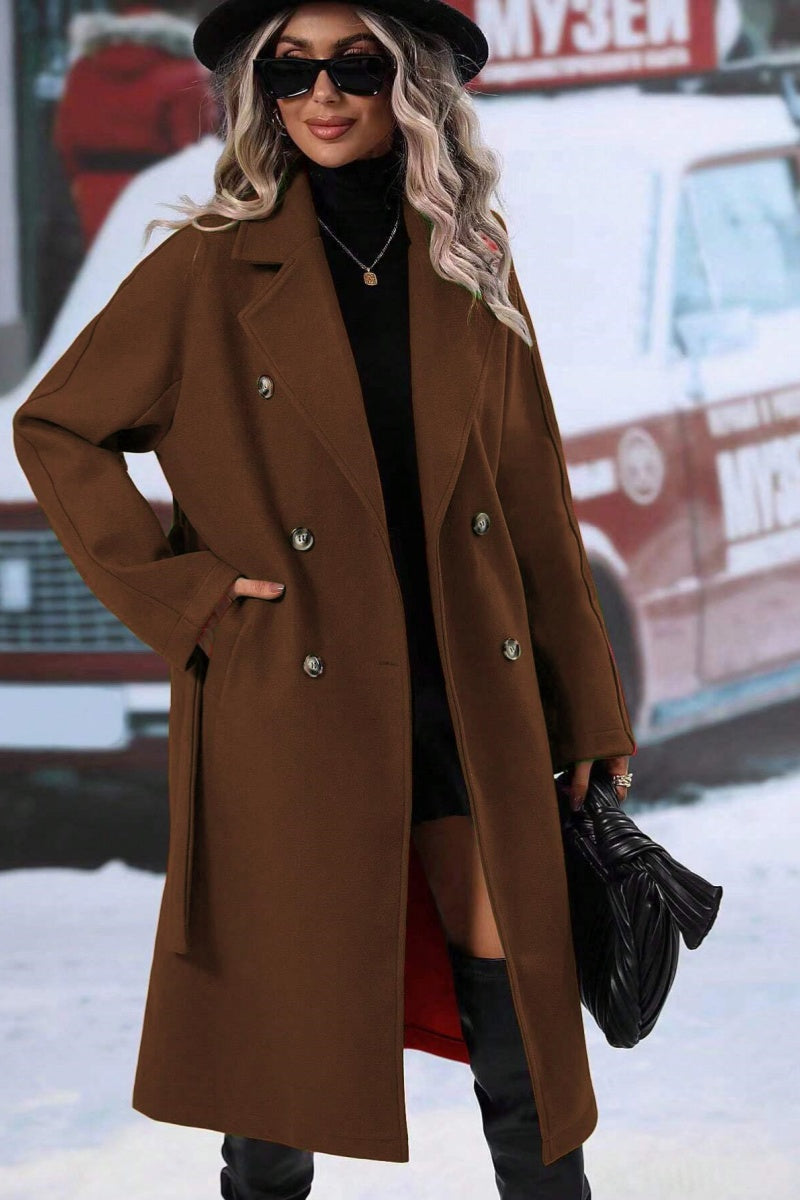 Women's Wool Blend Long Trench Coat, Double-Breasted Design, Relaxed Fit for Winter 7