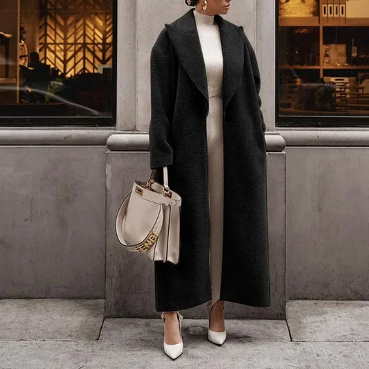 Women's Wool Blend Oversized Coat with Notched Lapel – Full Length Winter Coat for Casual and Formal Wear 0