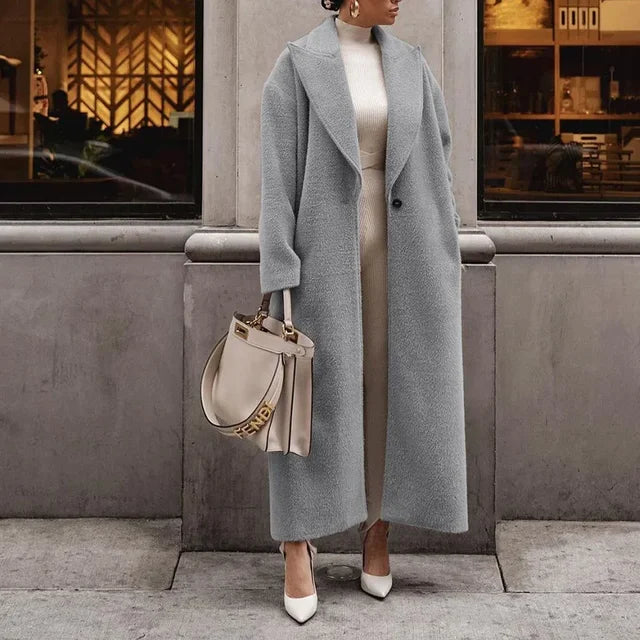Women's Wool Blend Oversized Coat with Notched Lapel – Full Length Winter Coat for Casual and Formal Wear 1