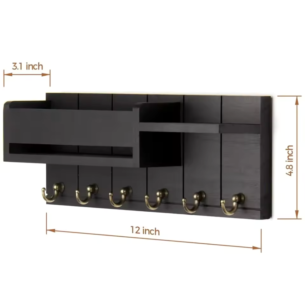 WoodCraft | Stylish Solid Wood Wall Organizer with Hooks and Shelves 7