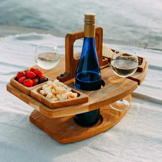 WoodNest | Stylish Portable Wood Picnic Table with Wine & Snack Holders 0