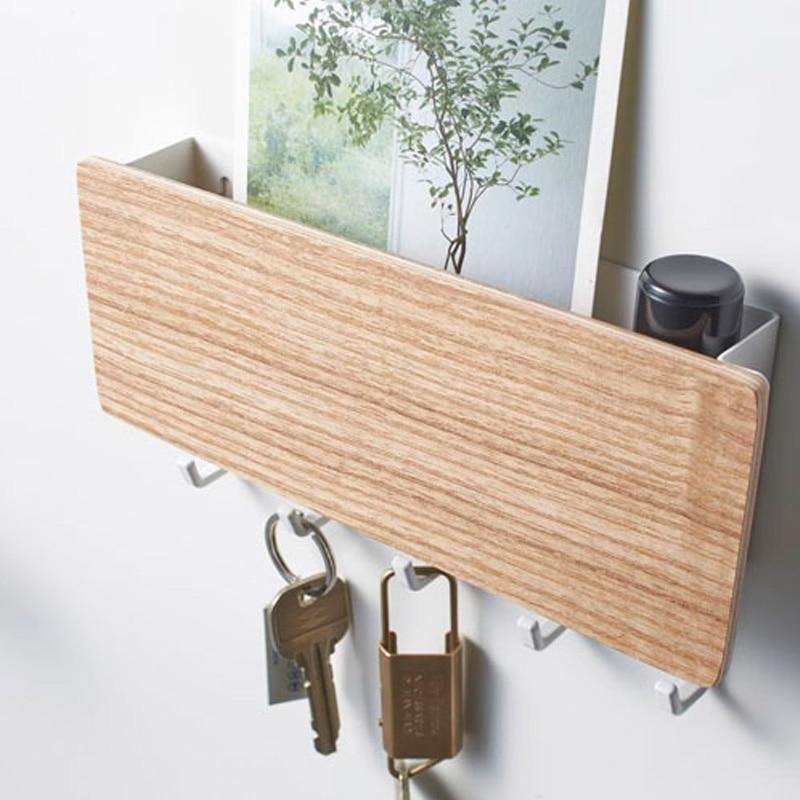 WoodenElegance | Stylish Modern Key Holder for Wall with Colorful Hooks 0