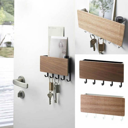 WoodenElegance | Stylish Modern Key Holder for Wall with Colorful Hooks 1