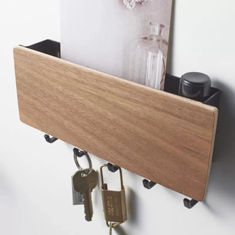 WoodenElegance | Stylish Modern Key Holder for Wall with Colorful Hooks 10