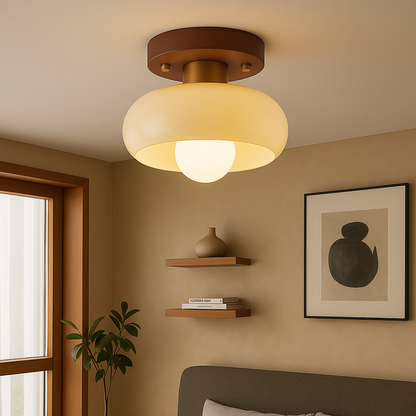 Wooden Cream Ceiling Lamp 1