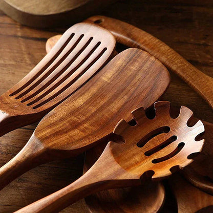 Wooden Kitchen Utensils Set in Teak Finish 2