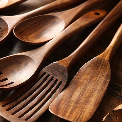 Wooden Kitchen Utensils Set in Teak Finish 3