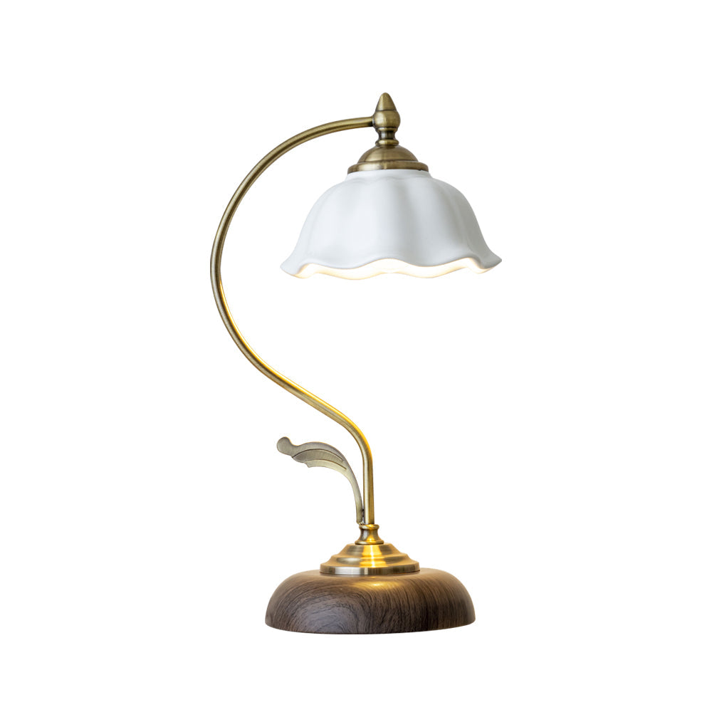 BloomGlow – Elegant Ceramic and Wood Desk Lamp