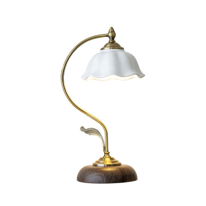 BloomGlow – Elegant Ceramic and Wood Desk Lamp
