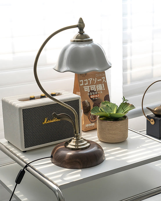 BloomGlow – Elegant Ceramic and Wood Desk Lamp
