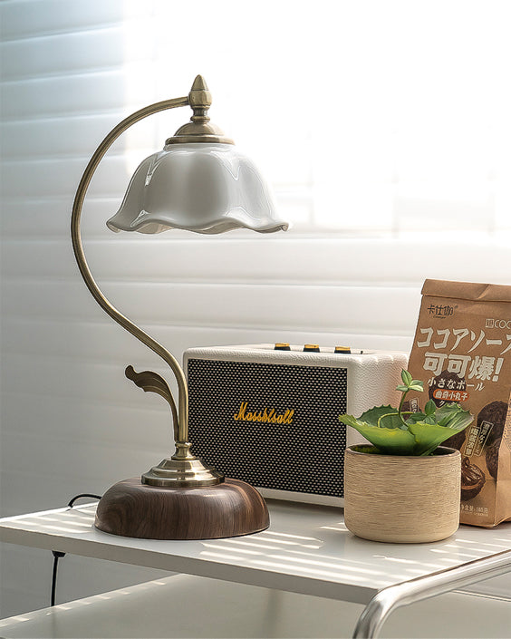 BloomGlow – Elegant Ceramic and Wood Desk Lamp