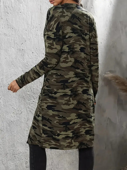 Giacca lunga mimetica da donna - Vestibilità comoda in misto cotone con tasche per uso casual