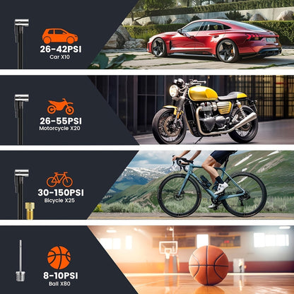 Portable Air Compressor with LCD Screen and LED Light – 150 PSI Inflator for Cars, Bikes, and Sports Equipment-4