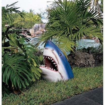 Shark Garden Sculpture – Weather-Resistant Outdoor Wall Art for Unique Garden Ornaments – Blue Resin Design-2
